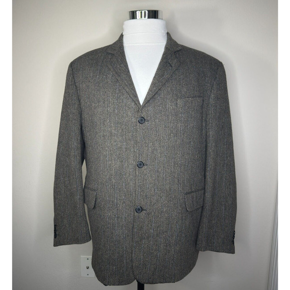 VTG Oleg Cassini Men 100 Wool Tweed Single Breasted Blazer Brown Ukraine 46R - Picture 1 of 12